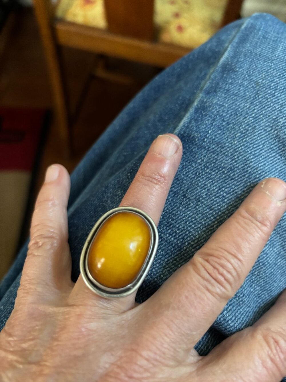 Genuine amber sterling silver ring SIZE 5.5 approx
